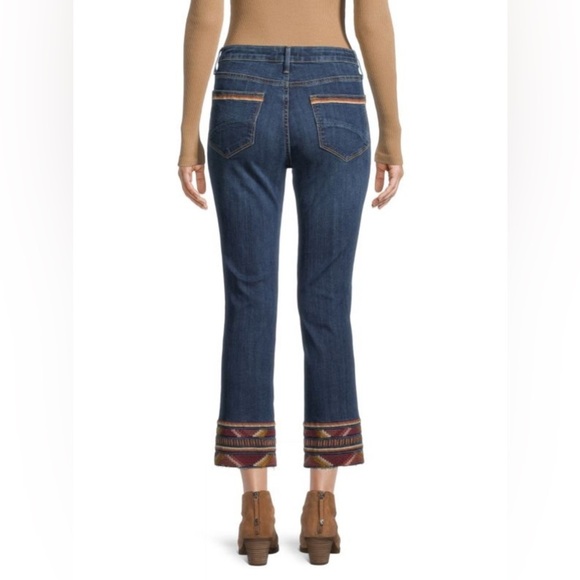 DRIFTWOOD Colette Embroidered Cuff Cropped Jeans SZ W25 L26 blue brown mid rise - Picture 2 of 8